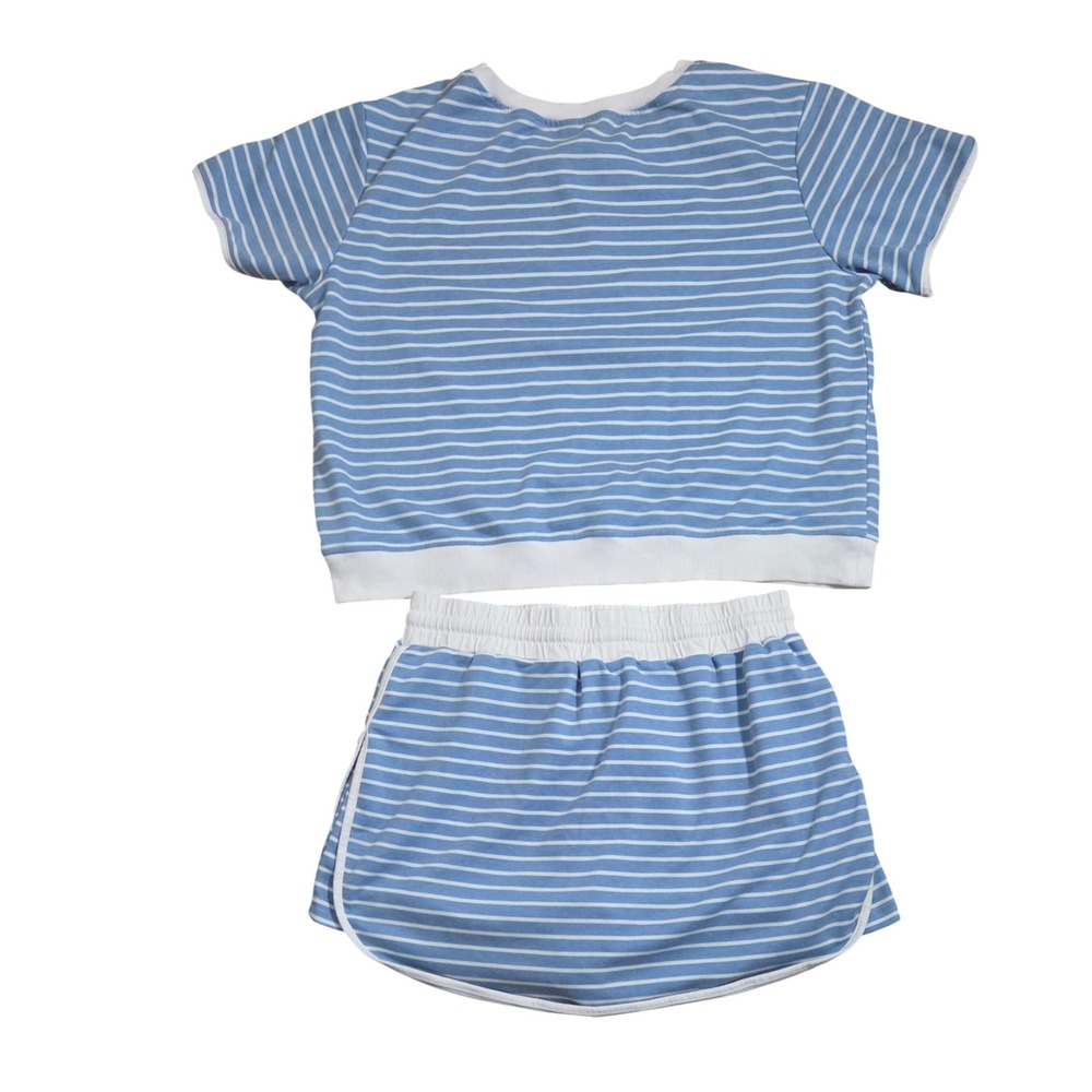 Opemiby Womens Blue White Striped 2 PC Skort Set Crewneck Top Shorts L - Picture 3 of 14